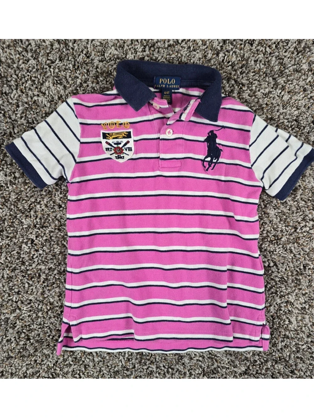 Polo Ralph Lauren Boy’s Sz 4T Big Pony Crest Stripe Polo Shirt Pink & Black
